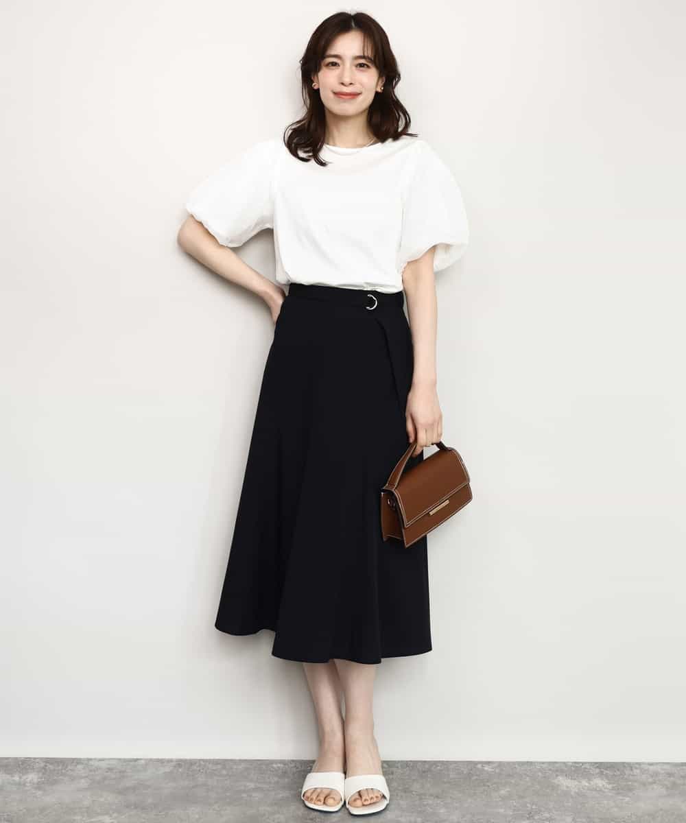 FIHHD27090 OFUON le MK(オフオン　ル　エムケー) ベルト付きフレアスカート/接触冷感/UVカット/洗える/セットアップ可 ネイビー