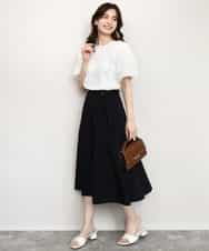 FIHHD27090 OFUON le MK(オフオン　ル　エムケー) ベルト付きフレアスカート/接触冷感/UVカット/洗える/セットアップ可 ネイビー