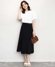 FIHHD27090 OFUON le MK(オフオン　ル　エムケー) ベルト付きフレアスカート/接触冷感/UVカット/洗える/セットアップ可 ネイビー