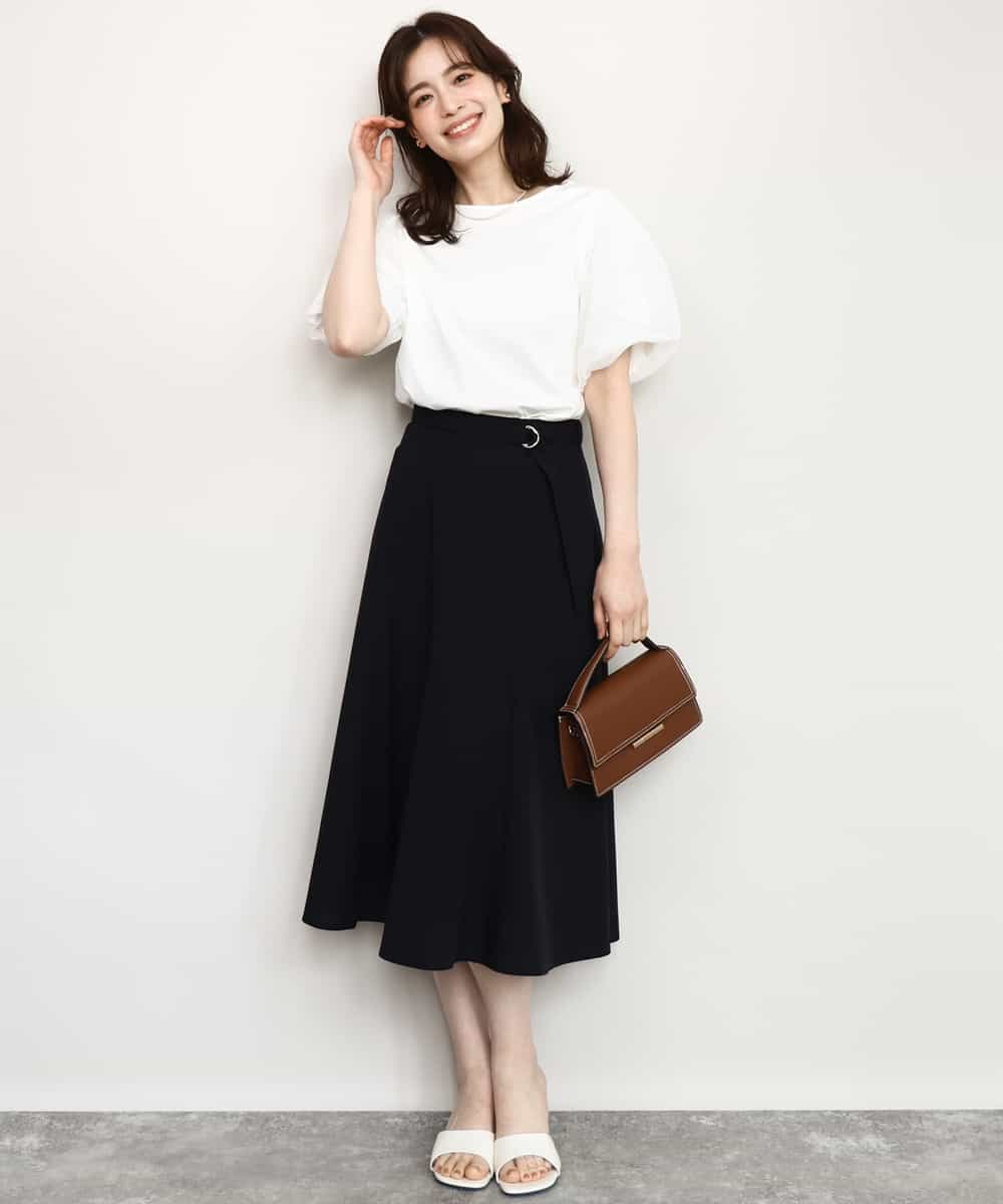 FIHHD27090 OFUON le MK(オフオン　ル　エムケー) ベルト付きフレアスカート/接触冷感/UVカット/洗える/セットアップ可 ネイビー