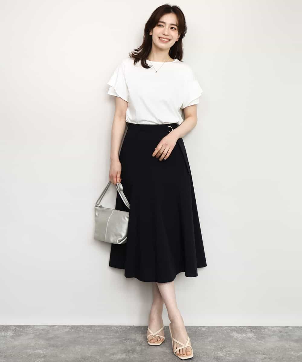 FIHHD27090 OFUON le MK(オフオン　ル　エムケー) ベルト付きフレアスカート/接触冷感/UVカット/洗える/セットアップ可 ネイビー