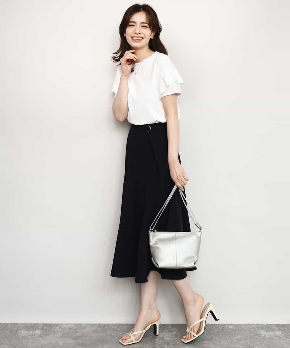 FIHHD27090 OFUON le MK(オフオン　ル　エムケー) ベルト付きフレアスカート/接触冷感/UVカット/洗える/セットアップ可 ネイビー