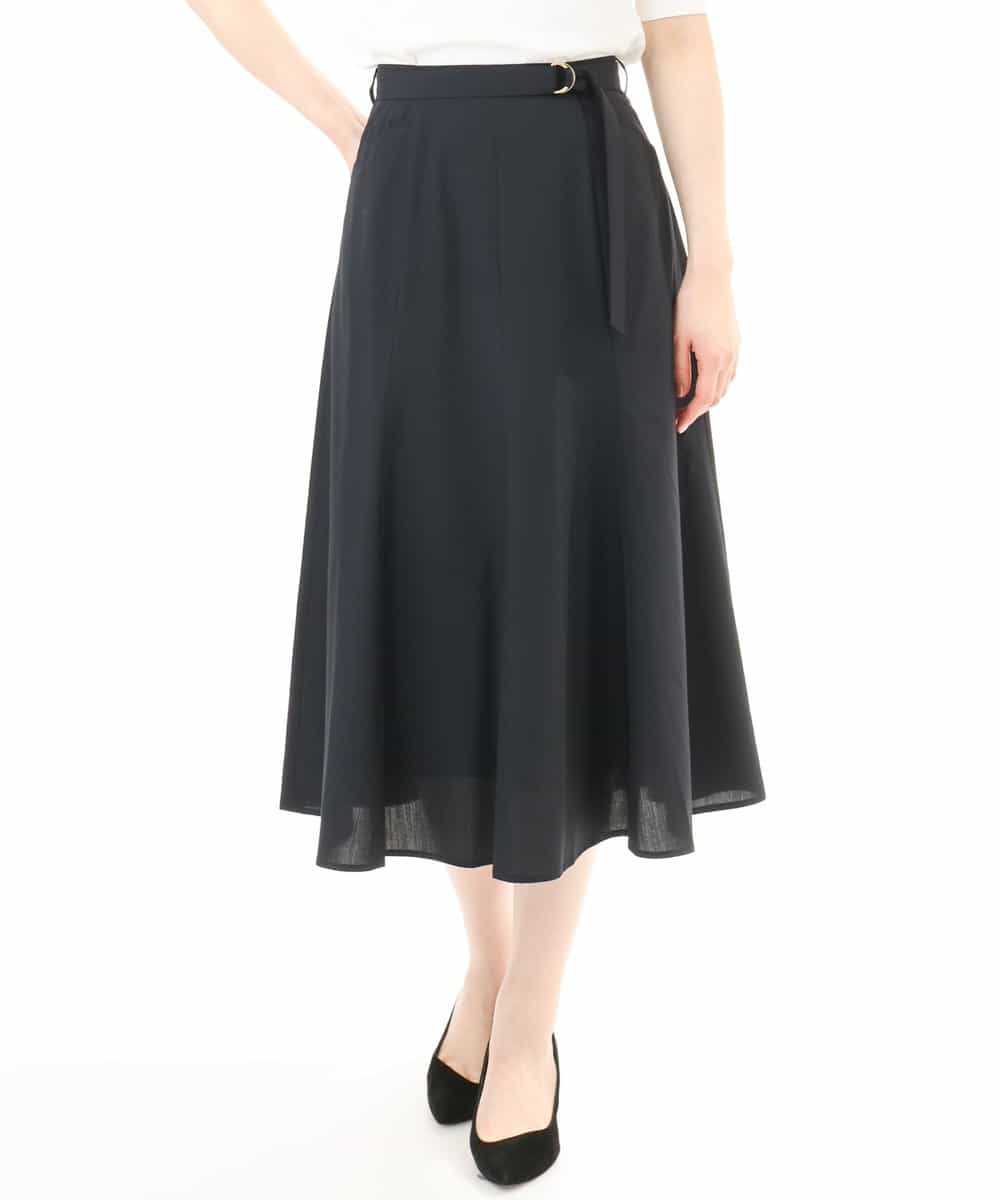 FIHHD27090 OFUON le MK(オフオン　ル　エムケー) ベルト付きフレアスカート/接触冷感/UVカット/洗える/セットアップ可 ネイビー