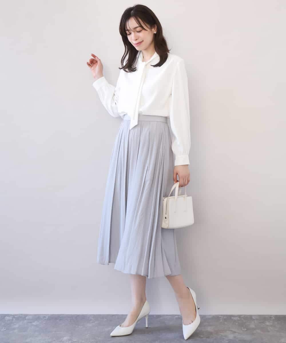 FIHJA07090 OFUON le MK(オフオン　ル　エムケー) ドットジャガードフレアースカート/UVカット/洗える ライトブルー