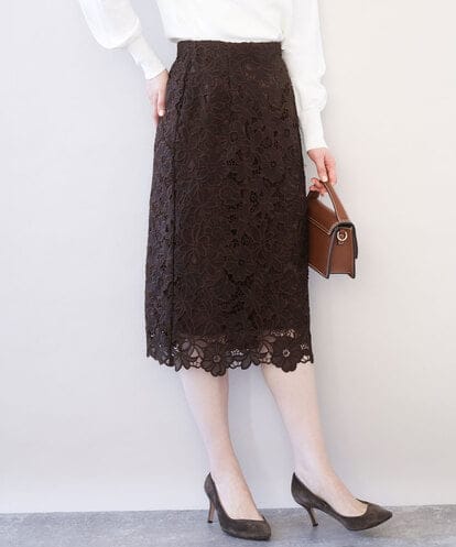 FIHJA08100 OFUON le MK フラワーレースタイトスカート/洗える