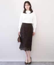 FIHJA08100 OFUON le MK(オフオン　ル　エムケー) フラワーレースタイトスカート/洗える ライトブルー