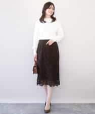 FIHJA08100 OFUON le MK(オフオン　ル　エムケー) フラワーレースタイトスカート/洗える ライトブルー