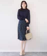 FIHJA40080 OFUON le MK(オフオン　ル　エムケー) 総柄フレアースカート/洗える/WEB限定サイズあり ブルー