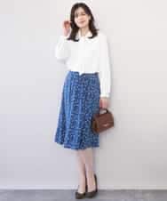 FIHJA40080 OFUON le MK(オフオン　ル　エムケー) 総柄フレアースカート/洗える/WEB限定サイズあり ブルー