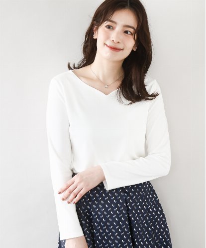 FIKAD10050 OFUON le MK ハートネックコットンカットソー/洗える/WEB限定サイズあり