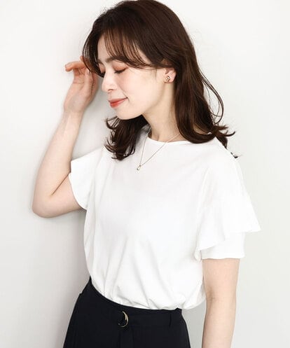 FIKGA06050 OFUON le MK フリルデザインスリーブカットソー/接触冷感/洗える/WEB限定サイズあり