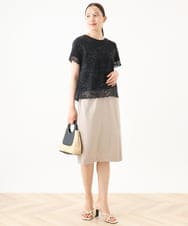FIKHA42070 OFUON le MK(オフオン　ル　エムケー) スカラップレースTシャツ/接触冷感/洗える/WEB限定サイズあり ブラック