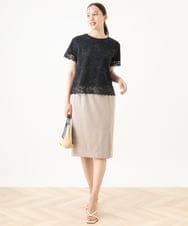 FIKHA42070 OFUON le MK(オフオン　ル　エムケー) スカラップレースTシャツ/接触冷感/洗える/WEB限定サイズあり ブラック