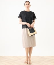 FIKHA42070 OFUON le MK(オフオン　ル　エムケー) スカラップレースTシャツ/接触冷感/洗える/WEB限定サイズあり ブラック