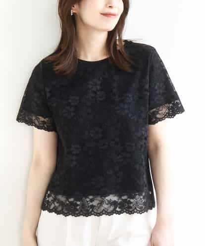 OFUON le MK(オフオン ル エムケー) スカラップレースTシャツ/接触冷感/洗える/WEB限定サイズあり ブラック/黒 36
