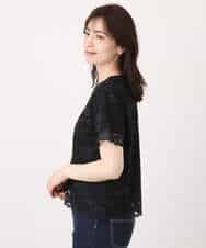 FIKHA42070 OFUON le MK(オフオン　ル　エムケー) スカラップレースTシャツ/接触冷感/洗える/WEB限定サイズあり ブラック
