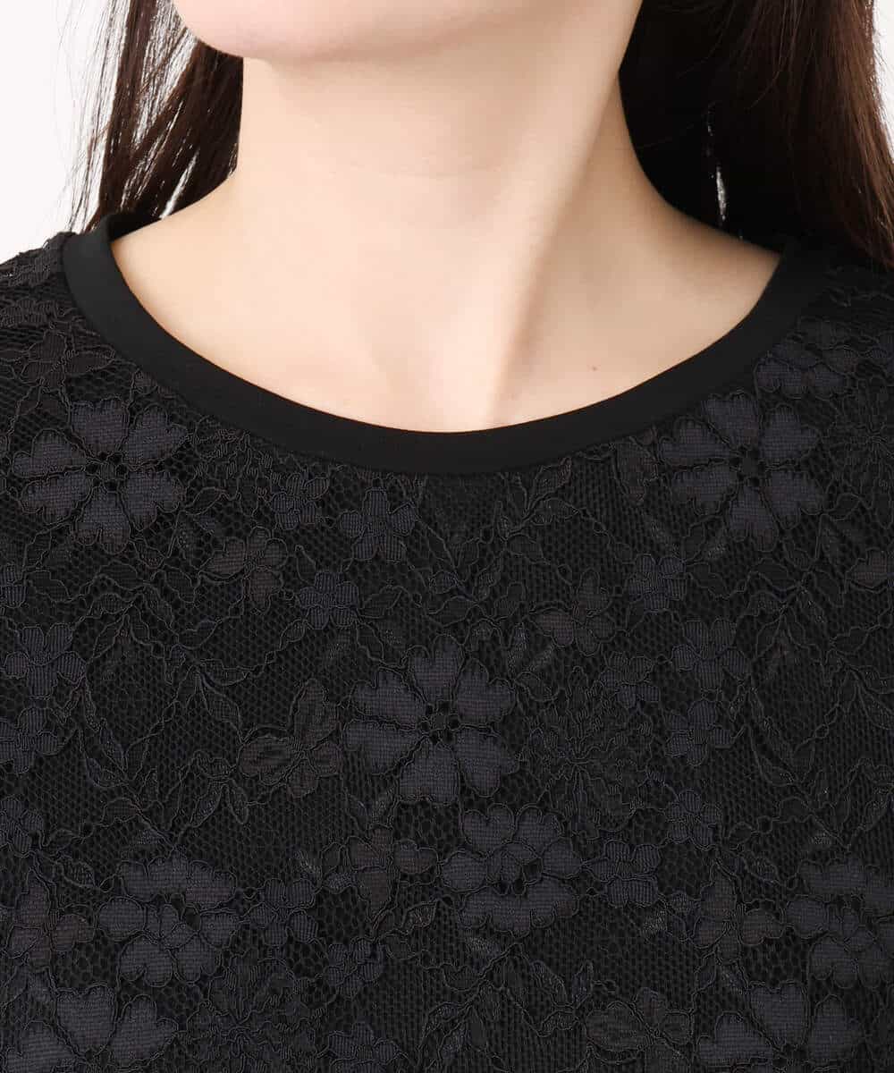 FIKHA42070 OFUON le MK(オフオン　ル　エムケー) スカラップレースTシャツ/接触冷感/洗える/WEB限定サイズあり ブラック