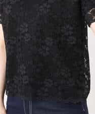 FIKHA42070 OFUON le MK(オフオン　ル　エムケー) スカラップレースTシャツ/接触冷感/洗える/WEB限定サイズあり ブラック