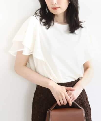 FIKJA07063 OFUON le MK ティアードフリルスリーブカットソー/UVカット/接触冷感/洗える/WEB限定サイズあり