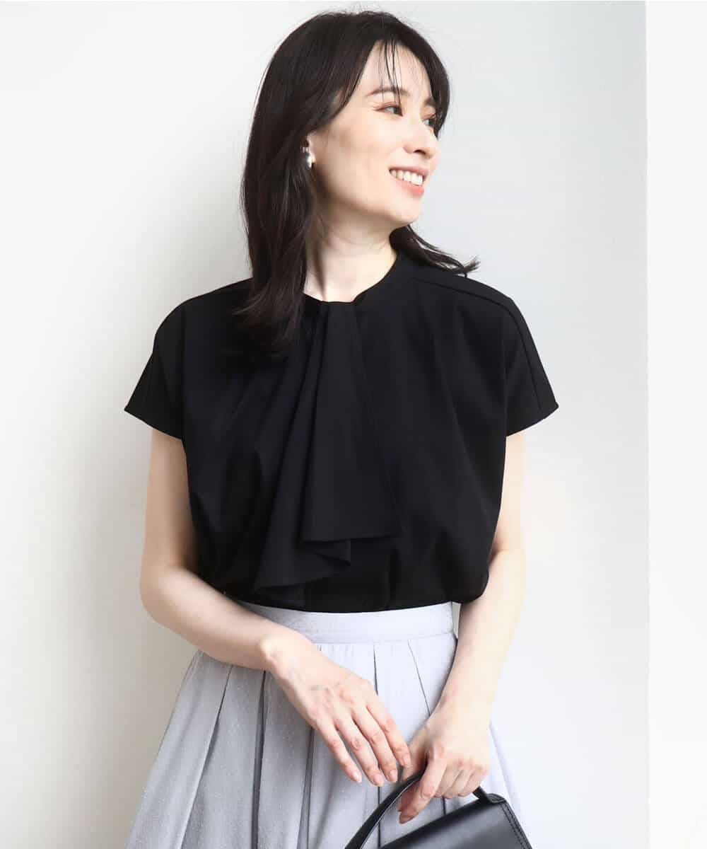 FIKJA08063 OFUON le MK(オフオン　ル　エムケー) ラッフルタイデザインカットソー/接触冷感/洗える/WEB限定サイズあり ブラック