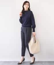 FILAD14080 OFUON le MK(オフオン　ル　エムケー) [名品シリーズ]ストレッチテーパードパンツ（ストライプ・無地） ライトグレー（ストライプ）