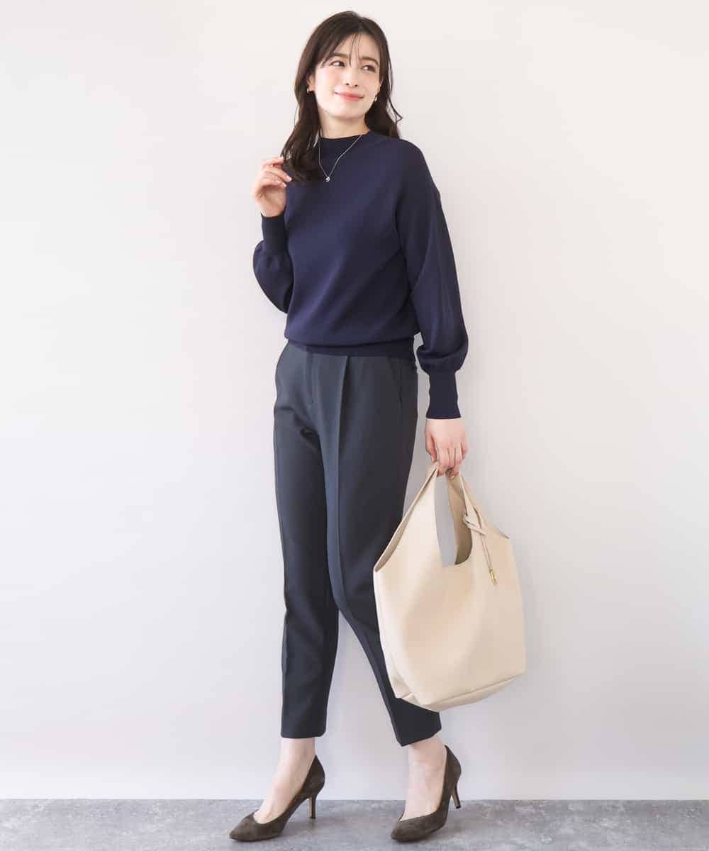 FILAD14080 OFUON le MK(オフオン　ル　エムケー) [名品シリーズ]ストレッチテーパードパンツ（ストライプ・無地） ライトグレー（ストライプ）