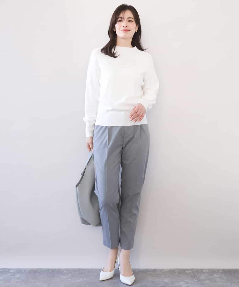 FILAD14080 OFUON le MK(オフオン　ル　エムケー) [名品シリーズ]ストレッチテーパードパンツ（ストライプ・無地） ライトグレー（ストライプ）