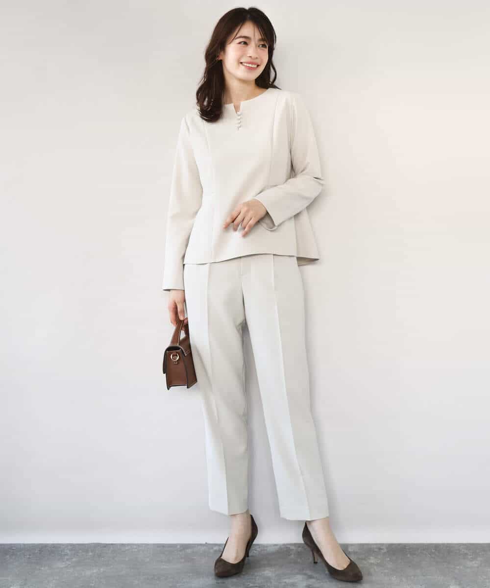 FILFD03090 OFUON le MK(オフオン　ル　エムケー) ダブルクロス テーパードパンツ/洗える ベージュ