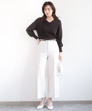 FILFD15090 OFUON le MK(オフオン　ル　エムケー) [名品シリーズ]ストレッチワイドパンツ/洗える ライトベージュ