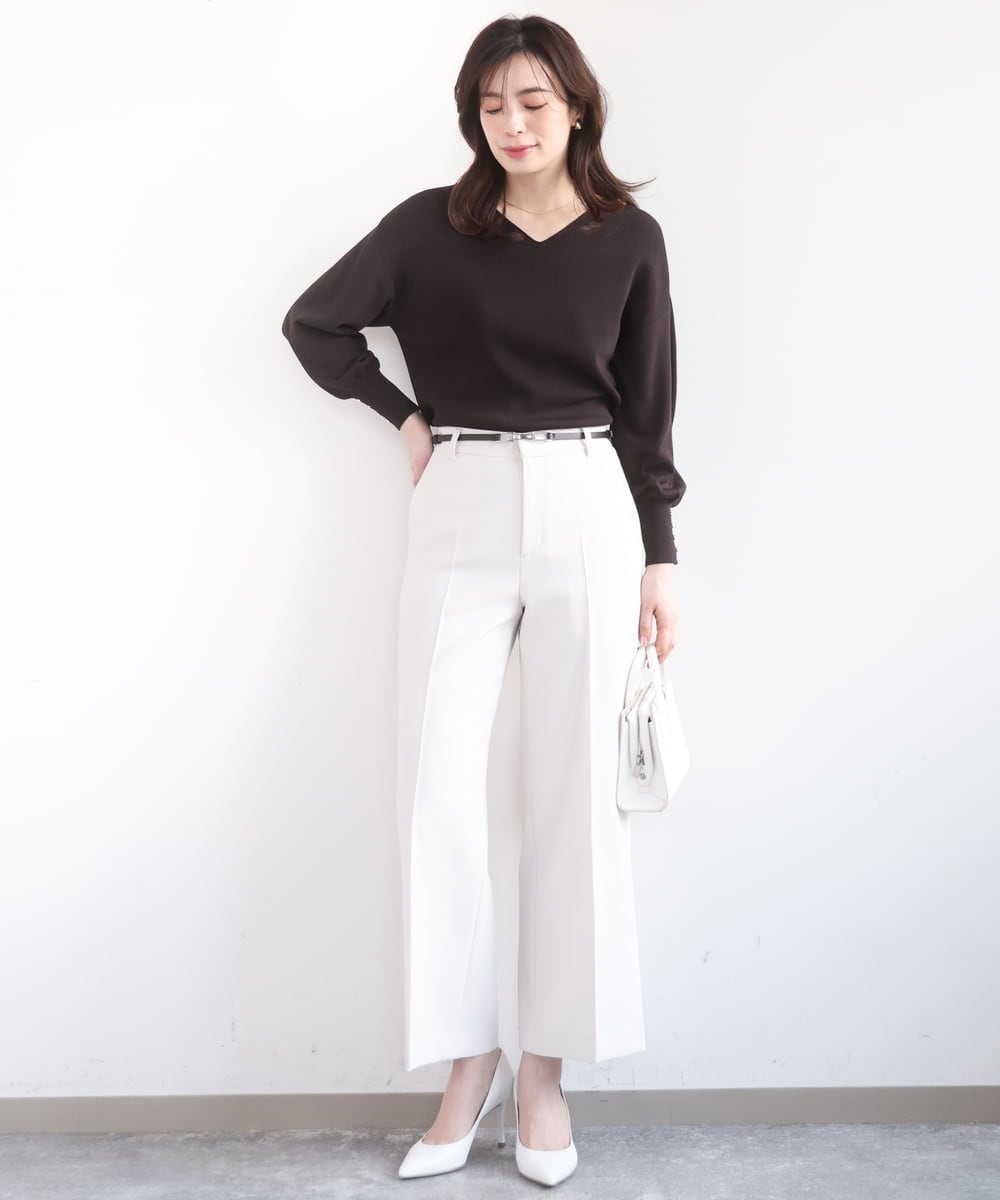 FILFD15090 OFUON le MK(オフオン　ル　エムケー) [名品シリーズ]ストレッチワイドパンツ/洗える ライトベージュ