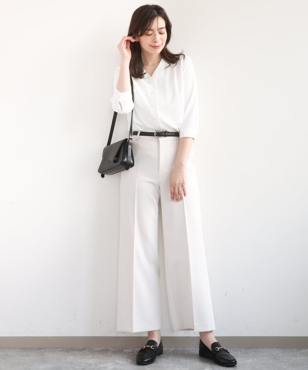 FILFD15090 OFUON le MK(オフオン　ル　エムケー) [名品シリーズ]ストレッチワイドパンツ/洗える ライトベージュ