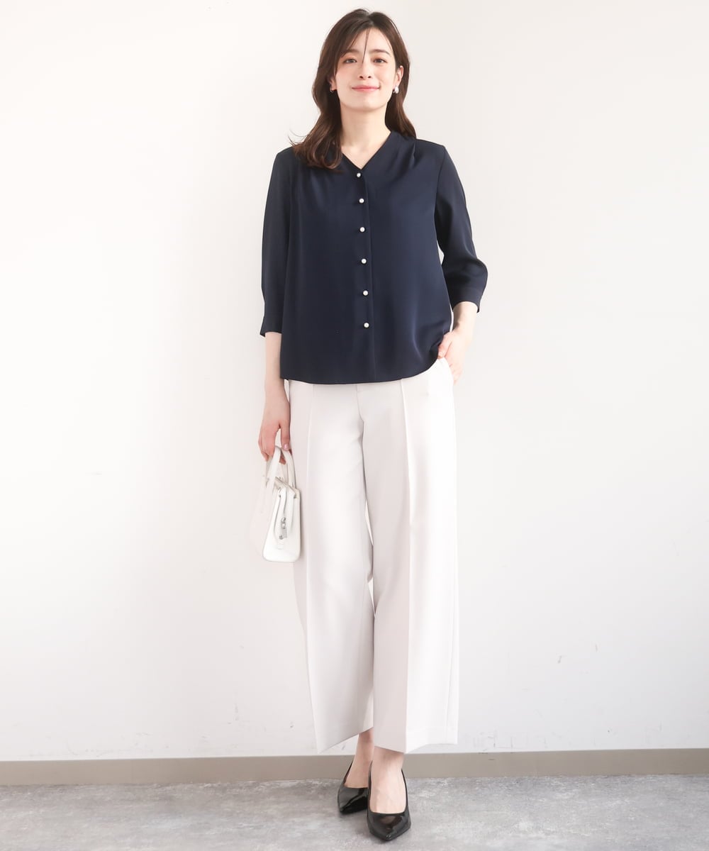 FILFD15090 OFUON le MK(オフオン　ル　エムケー) [名品シリーズ]ストレッチワイドパンツ/洗える ライトベージュ