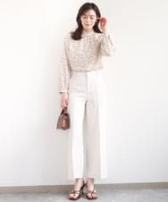 FILFD15090 OFUON le MK(オフオン　ル　エムケー) [名品シリーズ]ストレッチワイドパンツ/洗える ライトベージュ