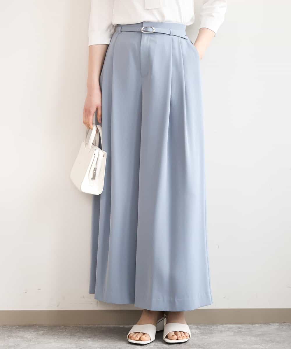 FILGD22090 OFUON le MK(オフオン　ル　エムケー) ストレッチ2タックワイドパンツ/UVカット/接触冷感/洗濯機で洗える/セットアップ可 ライトブルー