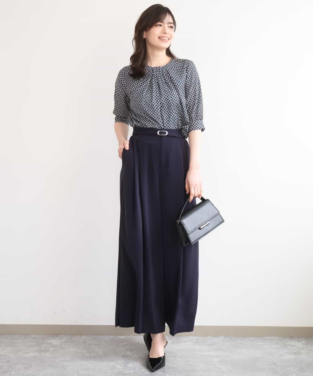 FILGD22090 OFUON le MK(オフオン　ル　エムケー) ストレッチ2タックワイドパンツ/UVカット/接触冷感/洗濯機で洗える/セットアップ可 ライトブルー