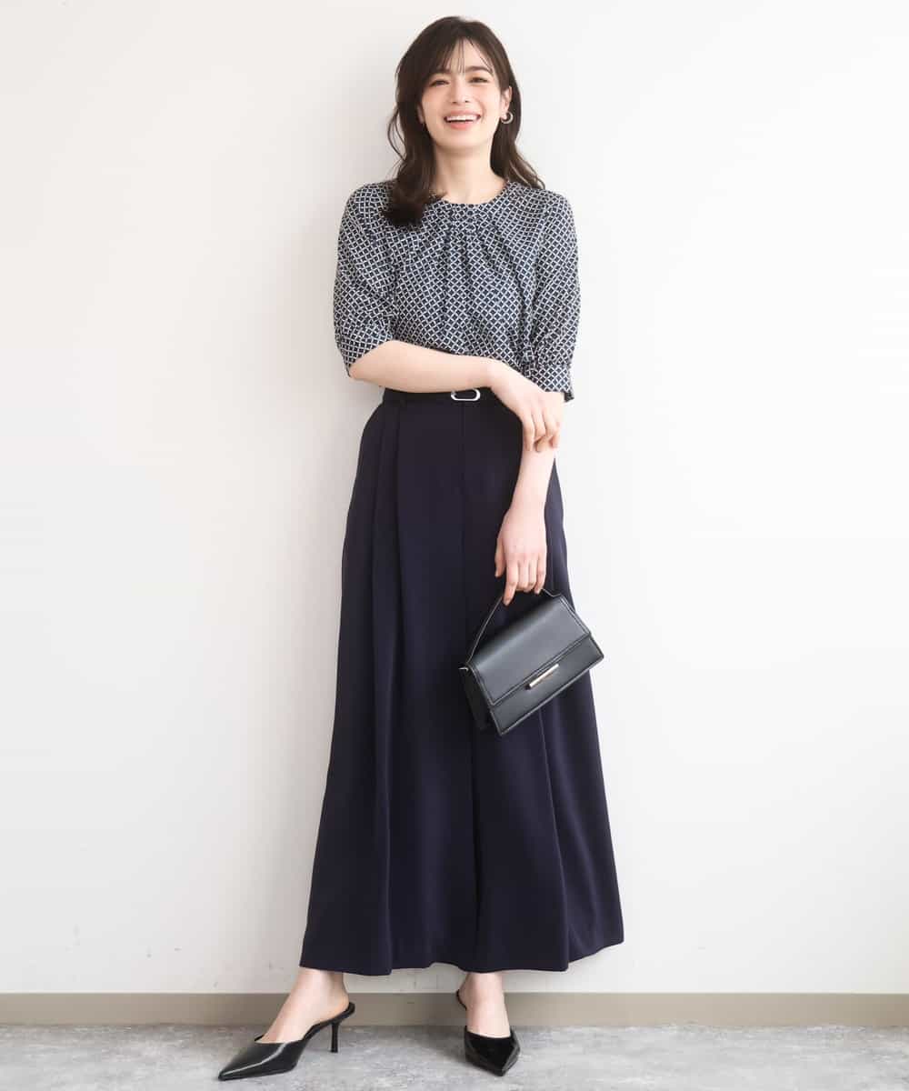 FILGD22090 OFUON le MK(オフオン　ル　エムケー) ストレッチ2タックワイドパンツ/UVカット/接触冷感/洗濯機で洗える/セットアップ可 ライトブルー