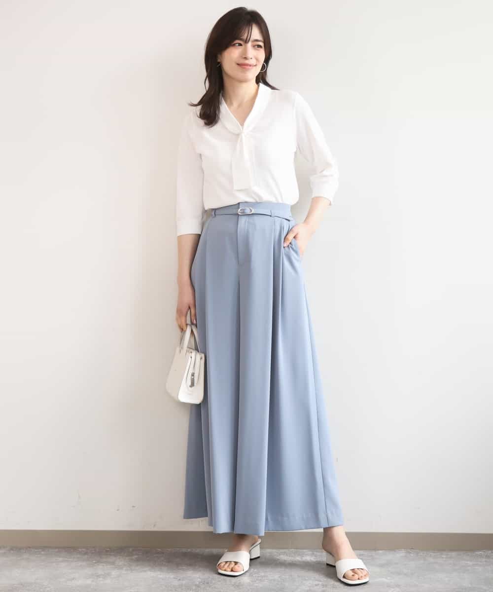 FILGD22090 OFUON le MK(オフオン　ル　エムケー) ストレッチ2タックワイドパンツ/UVカット/接触冷感/洗濯機で洗える/セットアップ可 ライトブルー