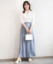 FILGD22090 OFUON le MK(オフオン　ル　エムケー) ストレッチ2タックワイドパンツ/UVカット/接触冷感/洗濯機で洗える/セットアップ可 ライトブルー