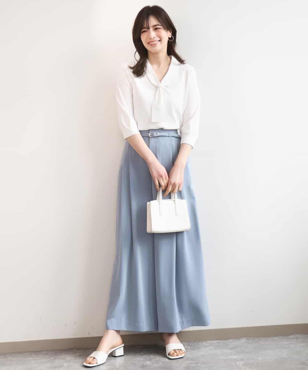 FILGD22090 OFUON le MK(オフオン　ル　エムケー) ストレッチ2タックワイドパンツ/UVカット/接触冷感/洗濯機で洗える/セットアップ可 ライトブルー