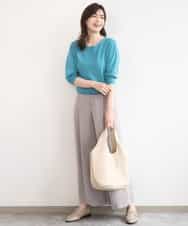 FILGD22090 OFUON le MK(オフオン　ル　エムケー) ストレッチ2タックワイドパンツ/UVカット/接触冷感/洗濯機で洗える/セットアップ可 ライトブルー