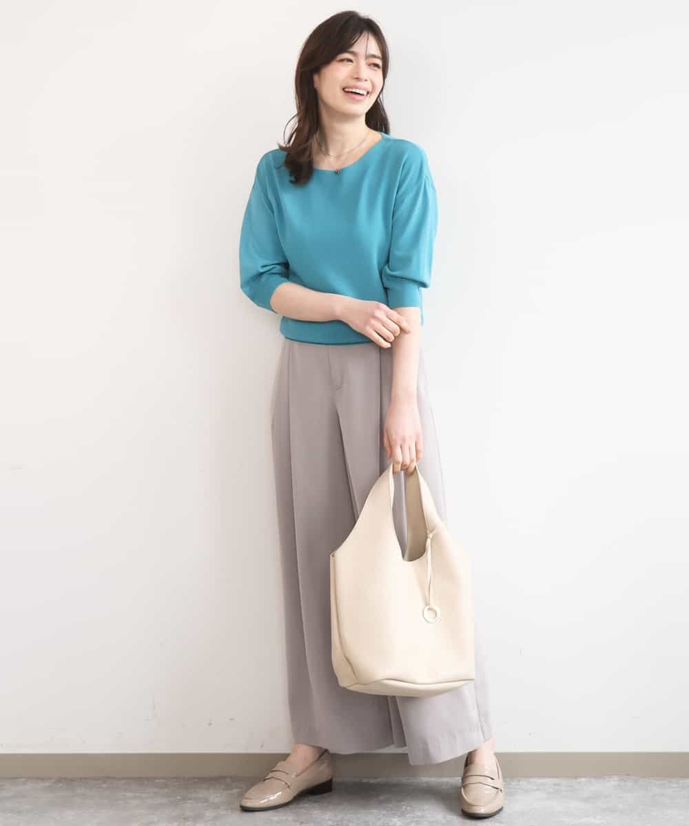 FILGD22090 OFUON le MK(オフオン　ル　エムケー) ストレッチ2タックワイドパンツ/UVカット/接触冷感/洗濯機で洗える/セットアップ可 ライトブルー