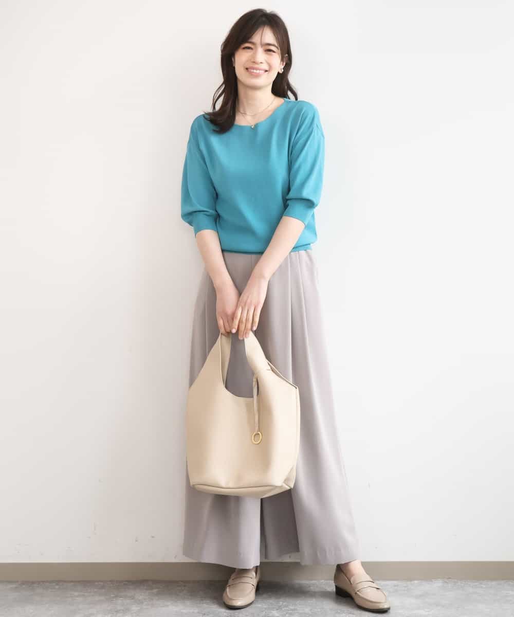 FILGD22090 OFUON le MK(オフオン　ル　エムケー) ストレッチ2タックワイドパンツ/UVカット/接触冷感/洗濯機で洗える/セットアップ可 ライトブルー