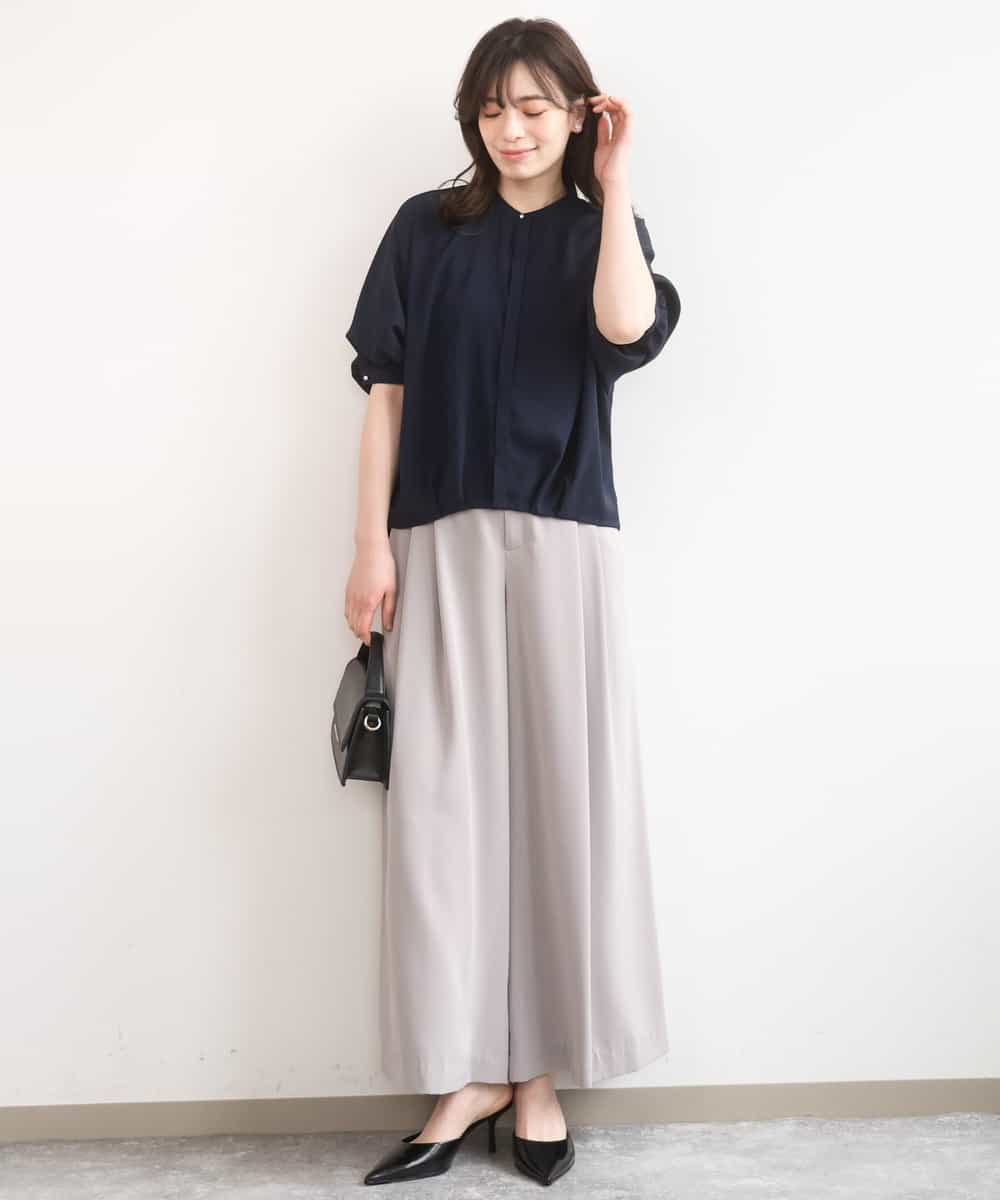 FILGD22090 OFUON le MK(オフオン　ル　エムケー) ストレッチ2タックワイドパンツ/UVカット/接触冷感/洗濯機で洗える/セットアップ可 ライトブルー