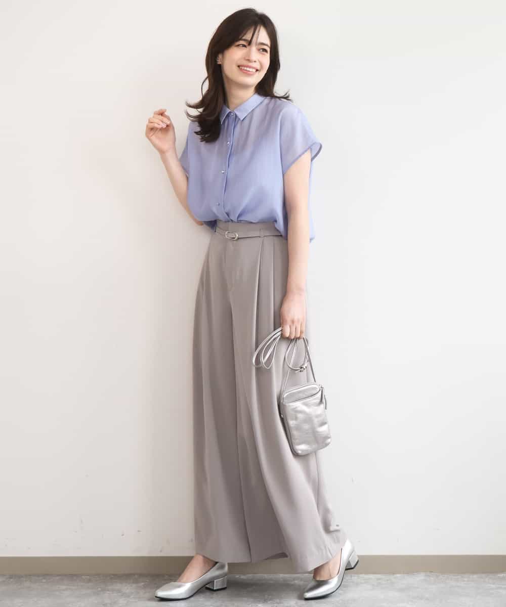 FILGD22090 OFUON le MK(オフオン　ル　エムケー) ストレッチ2タックワイドパンツ/UVカット/接触冷感/洗濯機で洗える/セットアップ可 ライトブルー