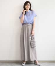 FILGD22090 OFUON le MK(オフオン　ル　エムケー) ストレッチ2タックワイドパンツ/UVカット/接触冷感/洗濯機で洗える/セットアップ可 ライトブルー