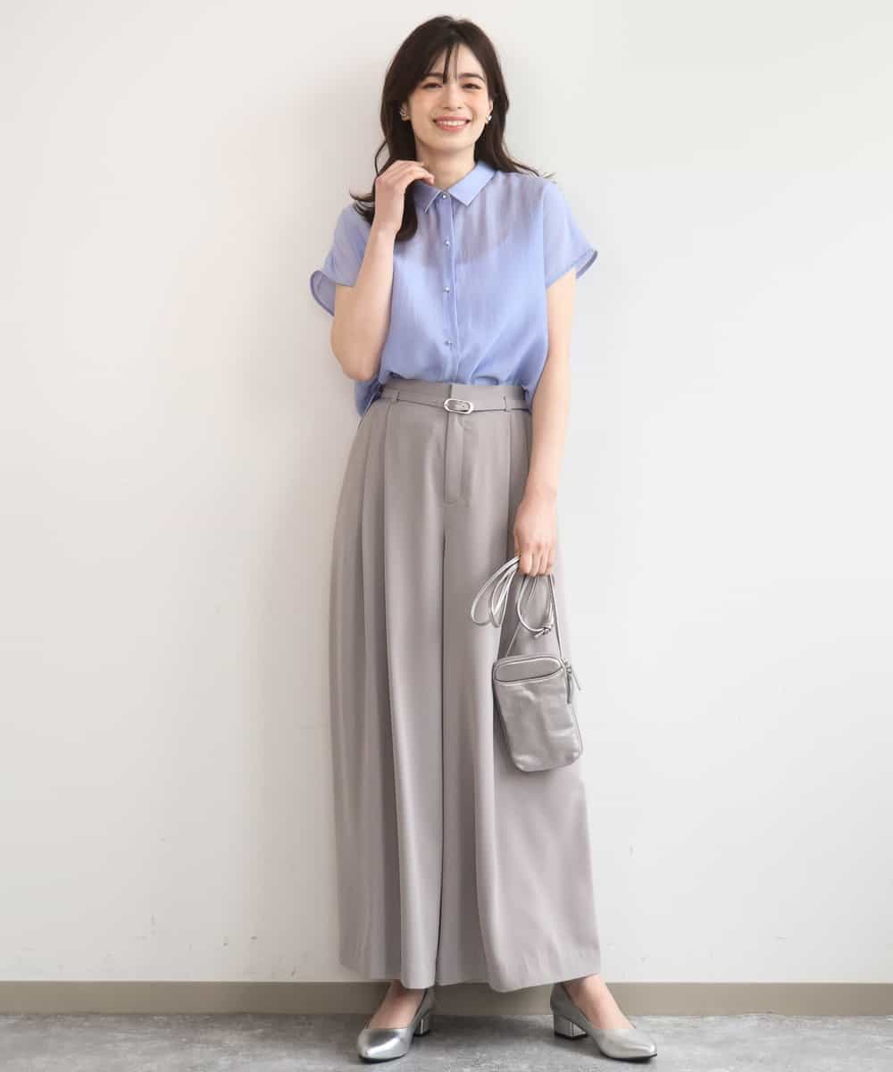 FILGD22090 OFUON le MK(オフオン　ル　エムケー) ストレッチ2タックワイドパンツ/UVカット/接触冷感/洗濯機で洗える/セットアップ可 ライトブルー