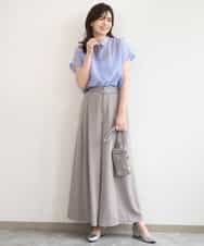 FILGD22090 OFUON le MK(オフオン　ル　エムケー) ストレッチ2タックワイドパンツ/UVカット/接触冷感/洗濯機で洗える/セットアップ可 ライトブルー