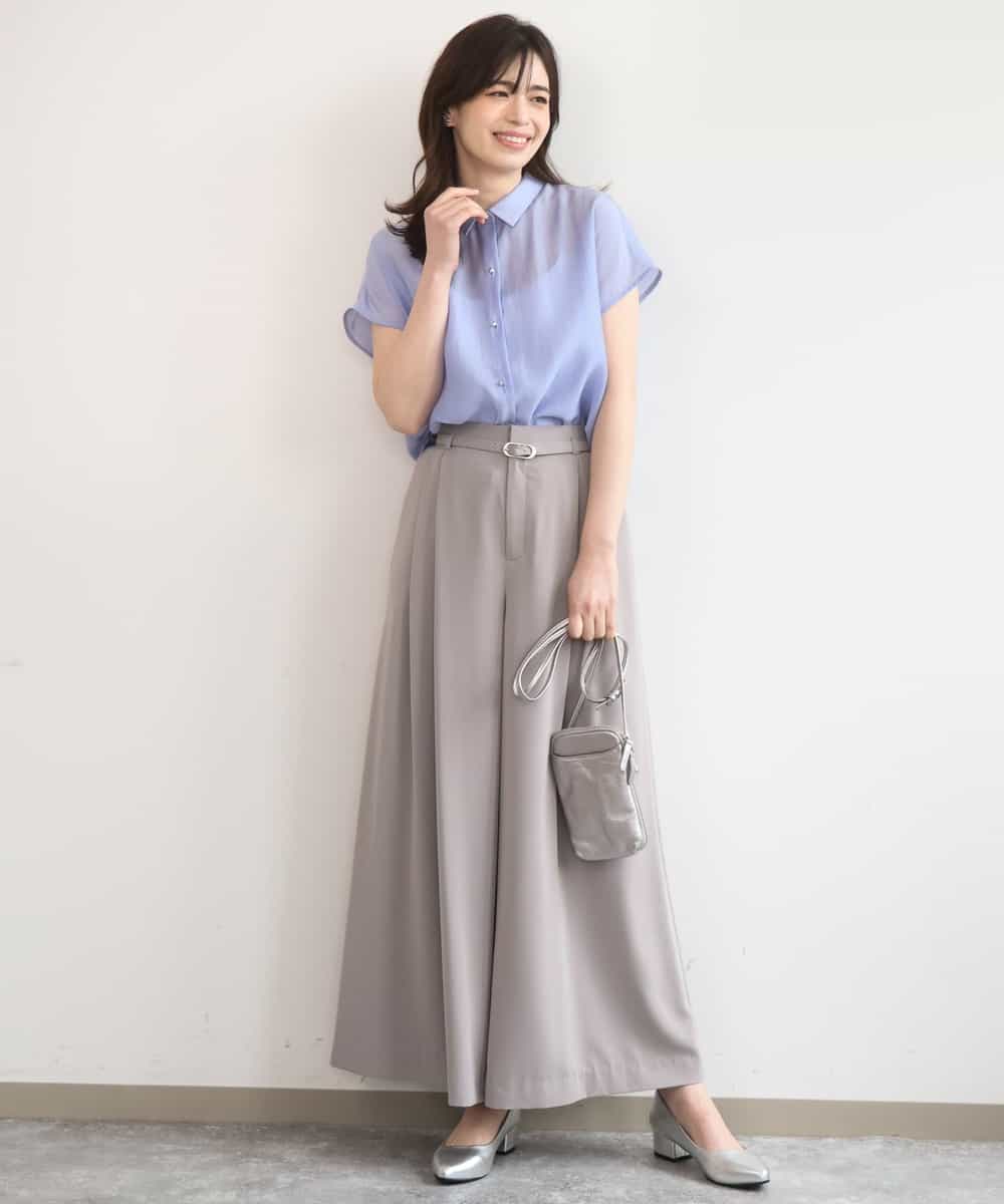 FILGD22090 OFUON le MK(オフオン　ル　エムケー) ストレッチ2タックワイドパンツ/UVカット/接触冷感/洗濯機で洗える/セットアップ可 ライトブルー