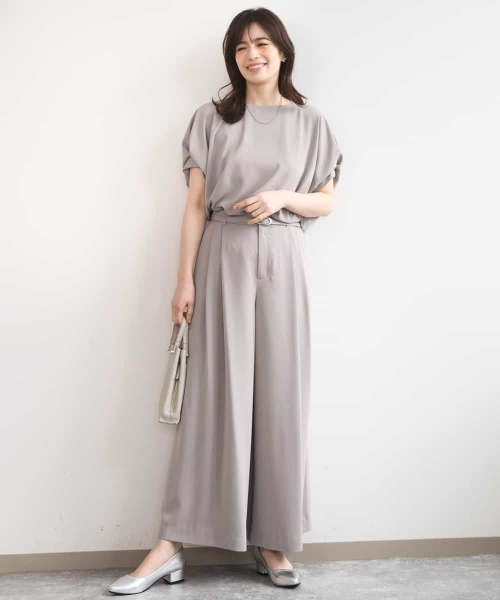 FILGD22090 OFUON le MK(オフオン　ル　エムケー) ストレッチ2タックワイドパンツ/UVカット/接触冷感/洗濯機で洗える/セットアップ可 ライトブルー