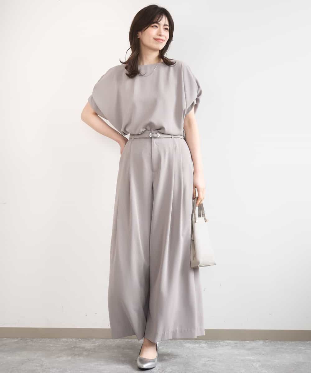 FILGD22090 OFUON le MK(オフオン　ル　エムケー) ストレッチ2タックワイドパンツ/UVカット/接触冷感/洗濯機で洗える/セットアップ可 ライトブルー